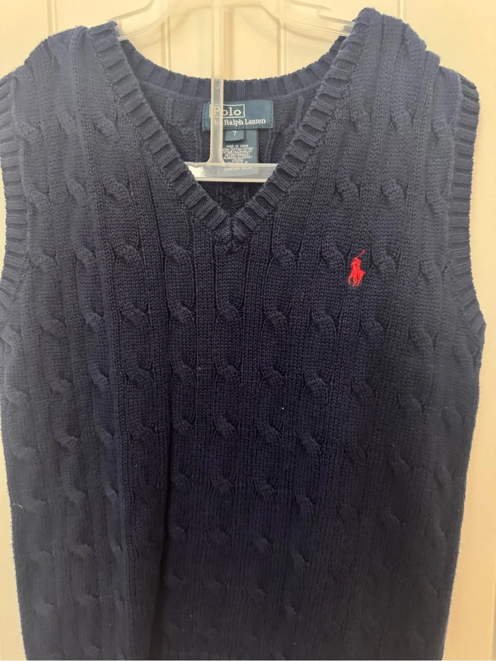 Polo by Ralph Lauren boys Navy Cable-Knit V-Neck Sweater Vest size 7